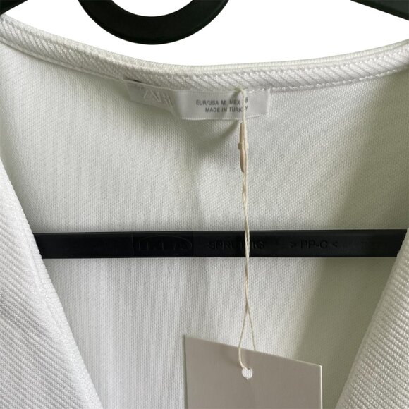 Zara Twill Wrap Dress M Oyster White Sleeveless V‑Neck Buckle Ruched NWT - Picture 8 of 13